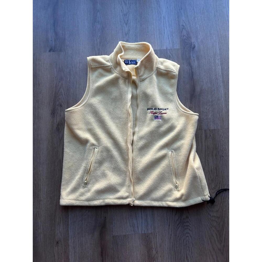 Vintage Polo Sport Ralph Lauren Yellow Full Zip Fleece Vest Size M Y2K USA